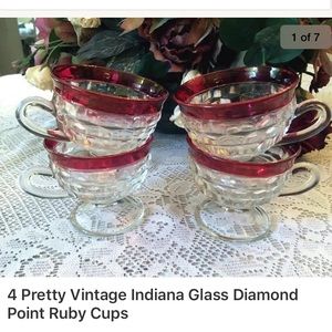 4 Pretty Vintage Ruby Glass Tea Coffee Cups